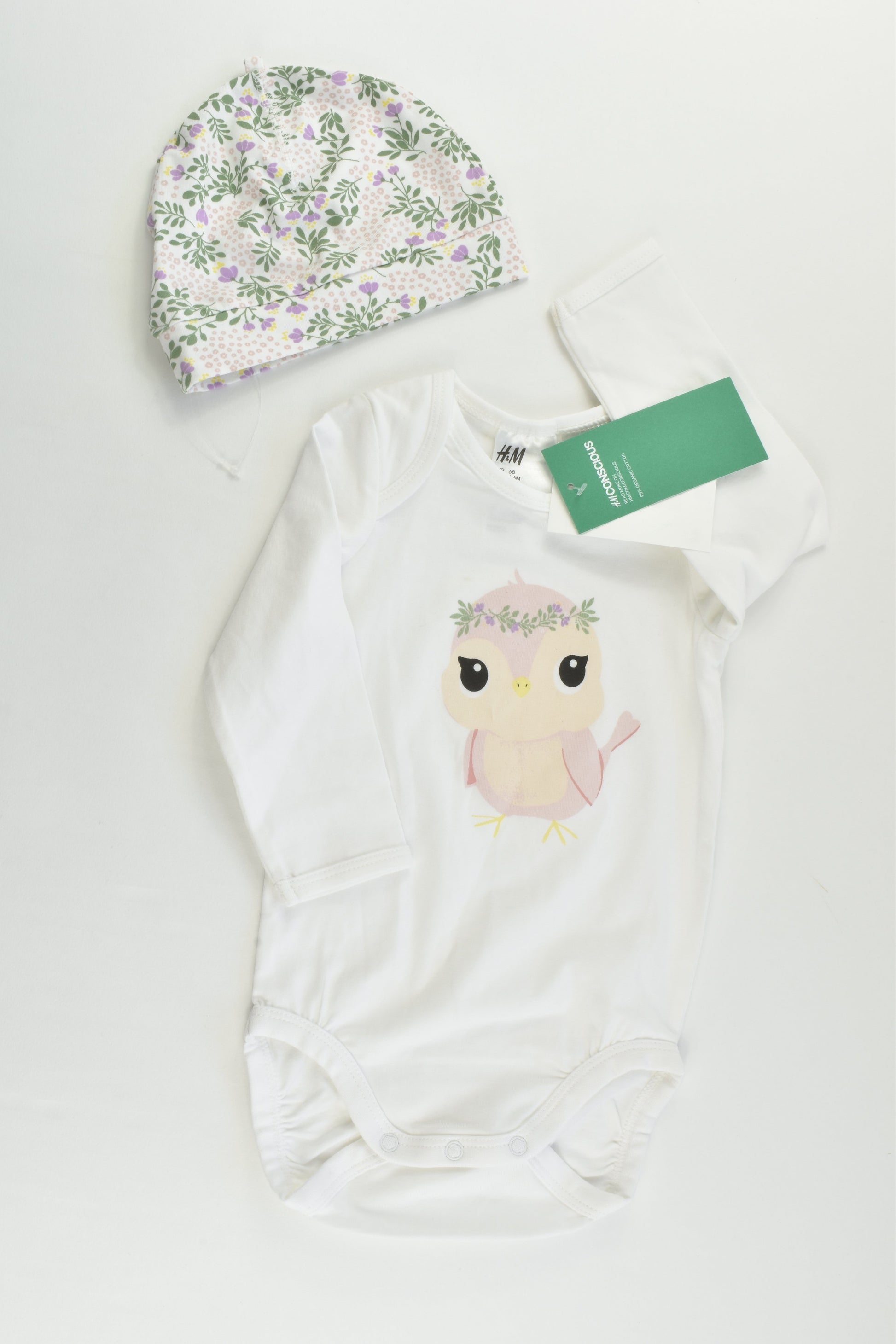 NEW H&M Size 00 (3-6 months, 68 cm) Bird Bodysuit and Matching
