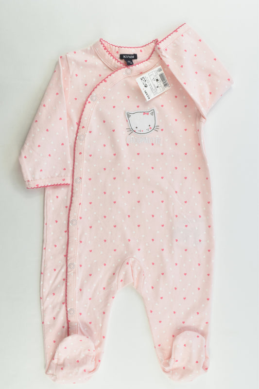 NEW Kiabi (France) Size 00 (6 months, 63-69 cm) Kitty and Love Hearts Footed Romper