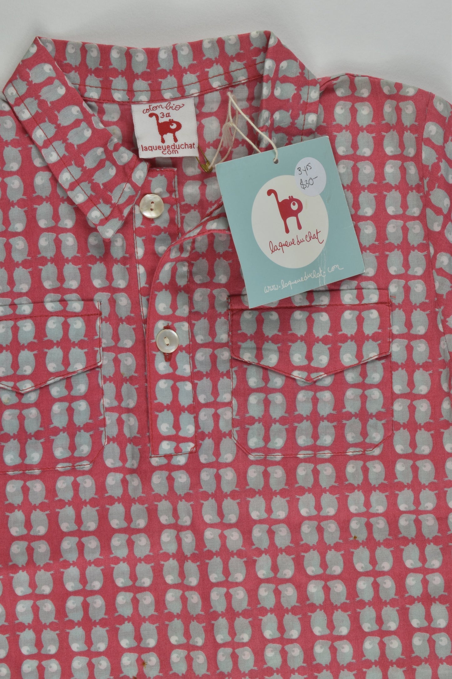 NEW La Queue Du Chat (France) Size 3 Organic and Fair Trade Collared Shirt