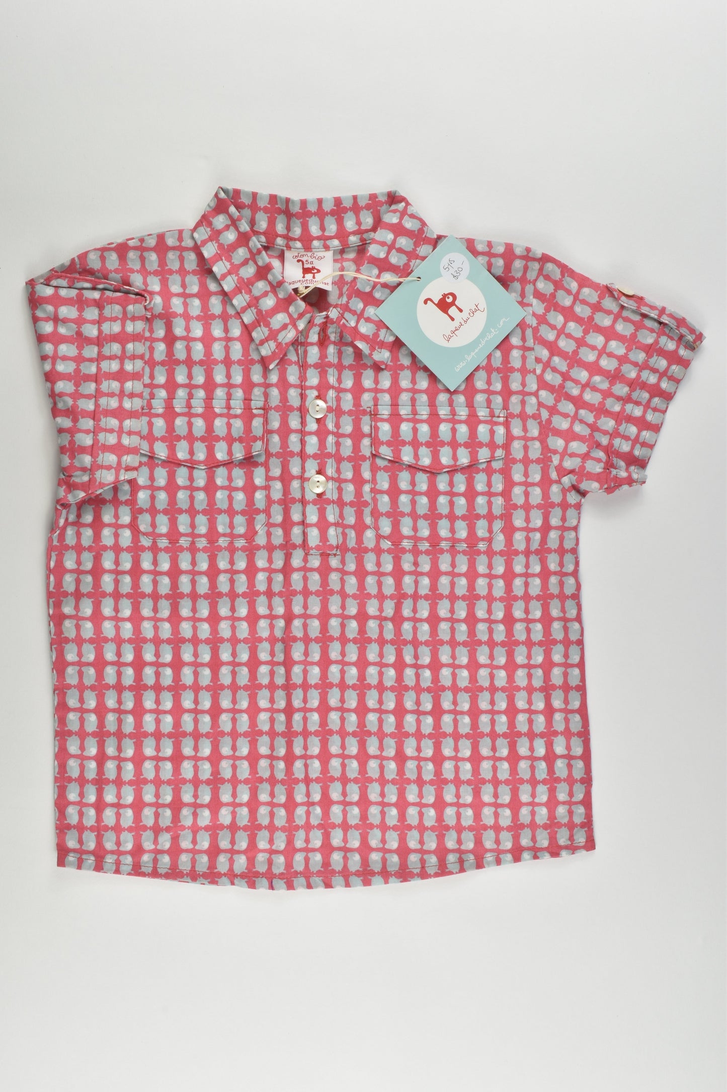 NEW La Queue Du Chat (France) Size 5 Organic and Fair Trade Collared Shirt