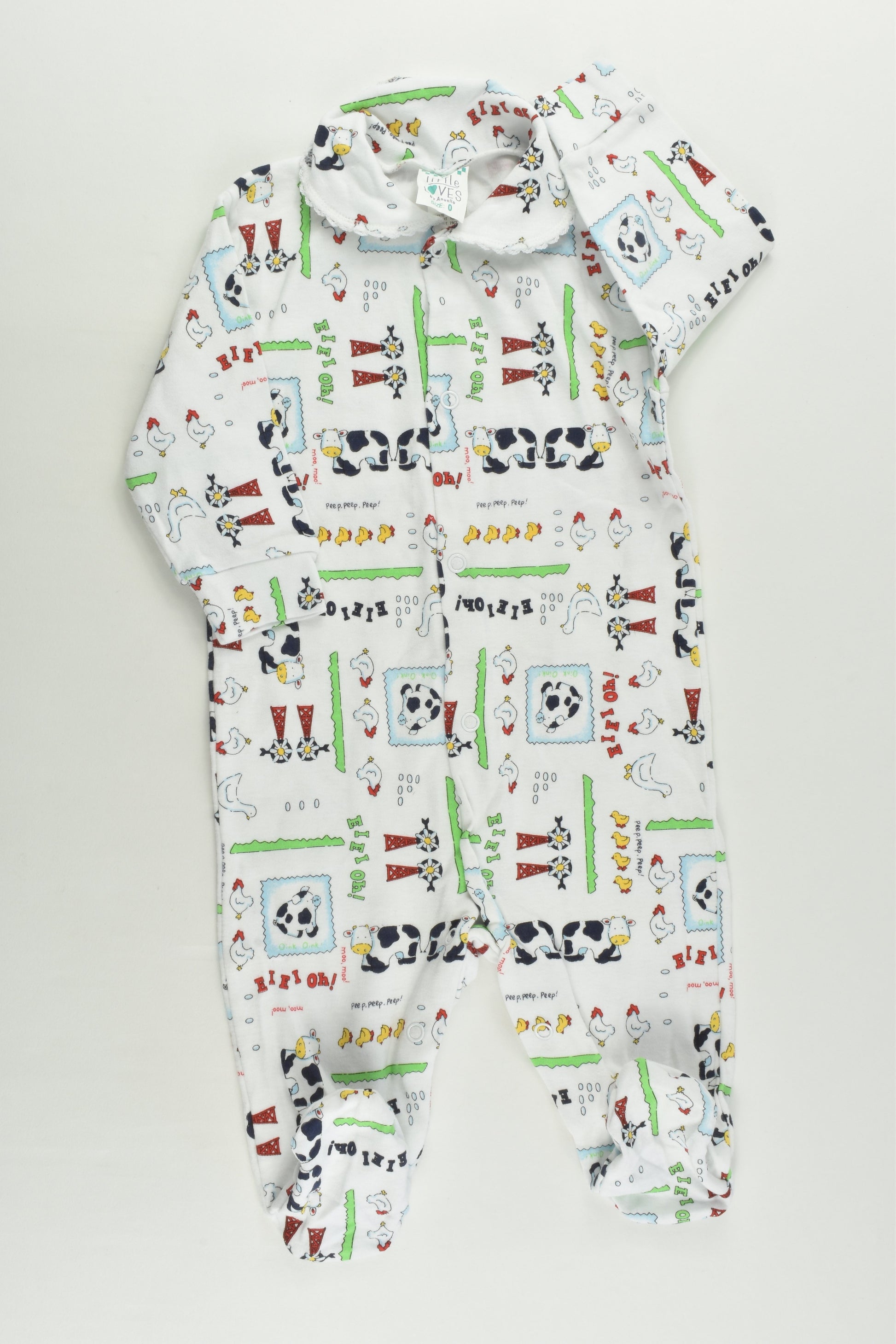 NEW Little Loves By Anuello Size 0 Farm Animals Footed Romper