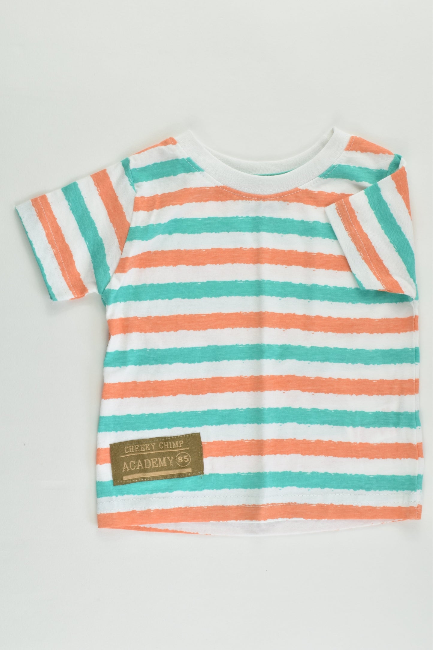 NEW Little Rebel Size 0 (9-12 months, 80 cm) Striped 'Cheeky Chimp Academy' T-shirt