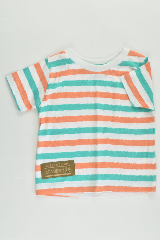 NEW Little Rebel Size 0 (9-12 months, 80 cm) Striped 'Cheeky Chimp Academy' T-shirt