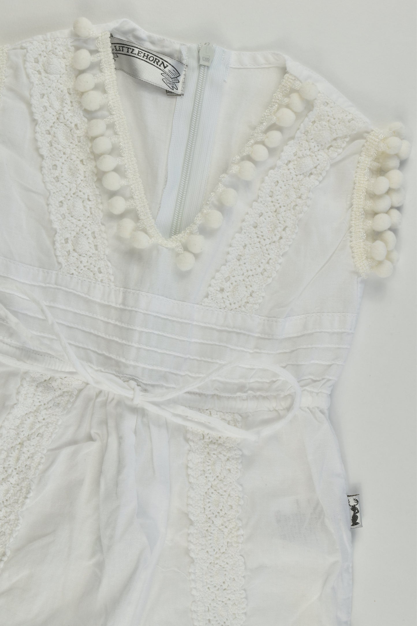 NEW Littlehorn Size 1 Dress with Pom Pom and Lace Details
