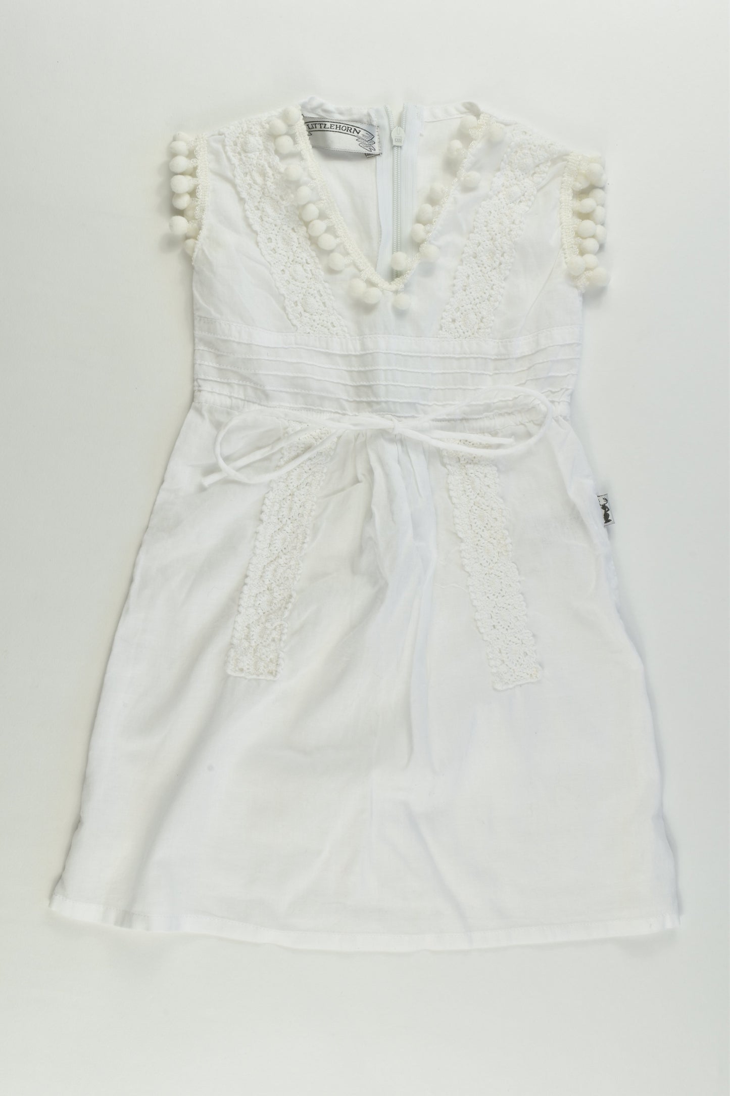 NEW Littlehorn Size 1 Dress with Pom Pom and Lace Details