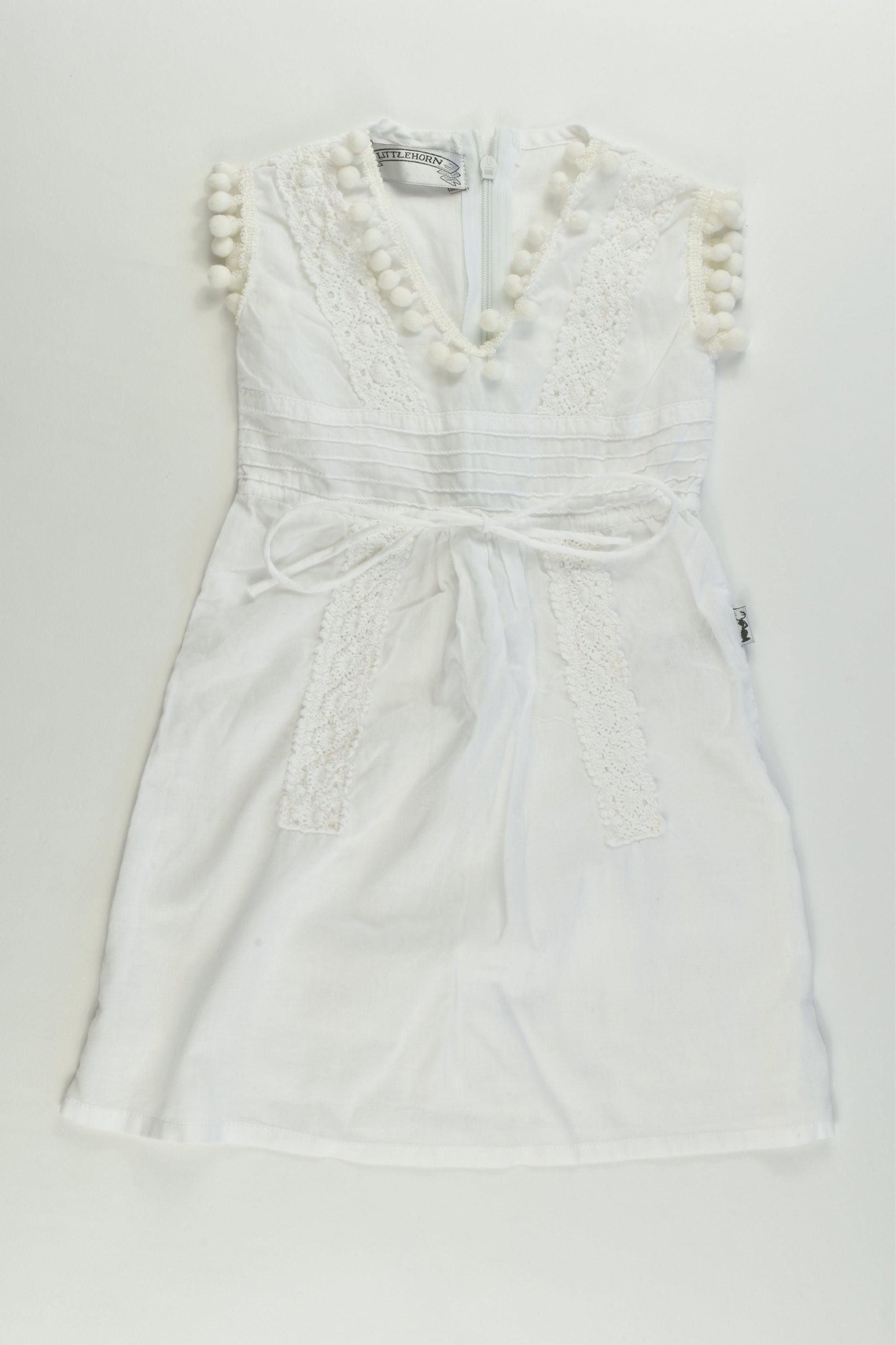 NEW Littlehorn Size 1 Dress with Pom Pom and Lace Details