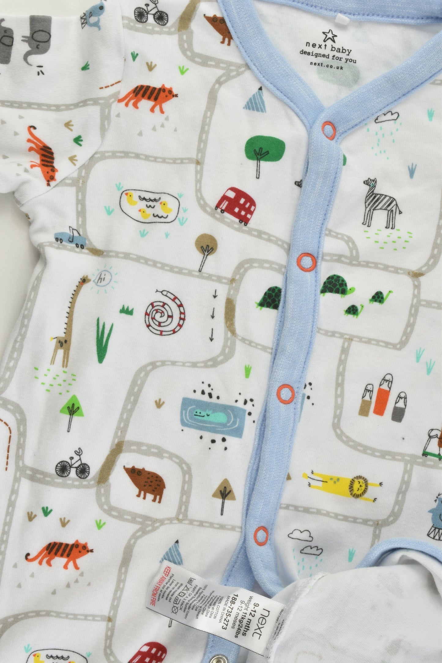 NEW Next (UK) Size 0 (9-12 months) Path and Animals Footed Romper