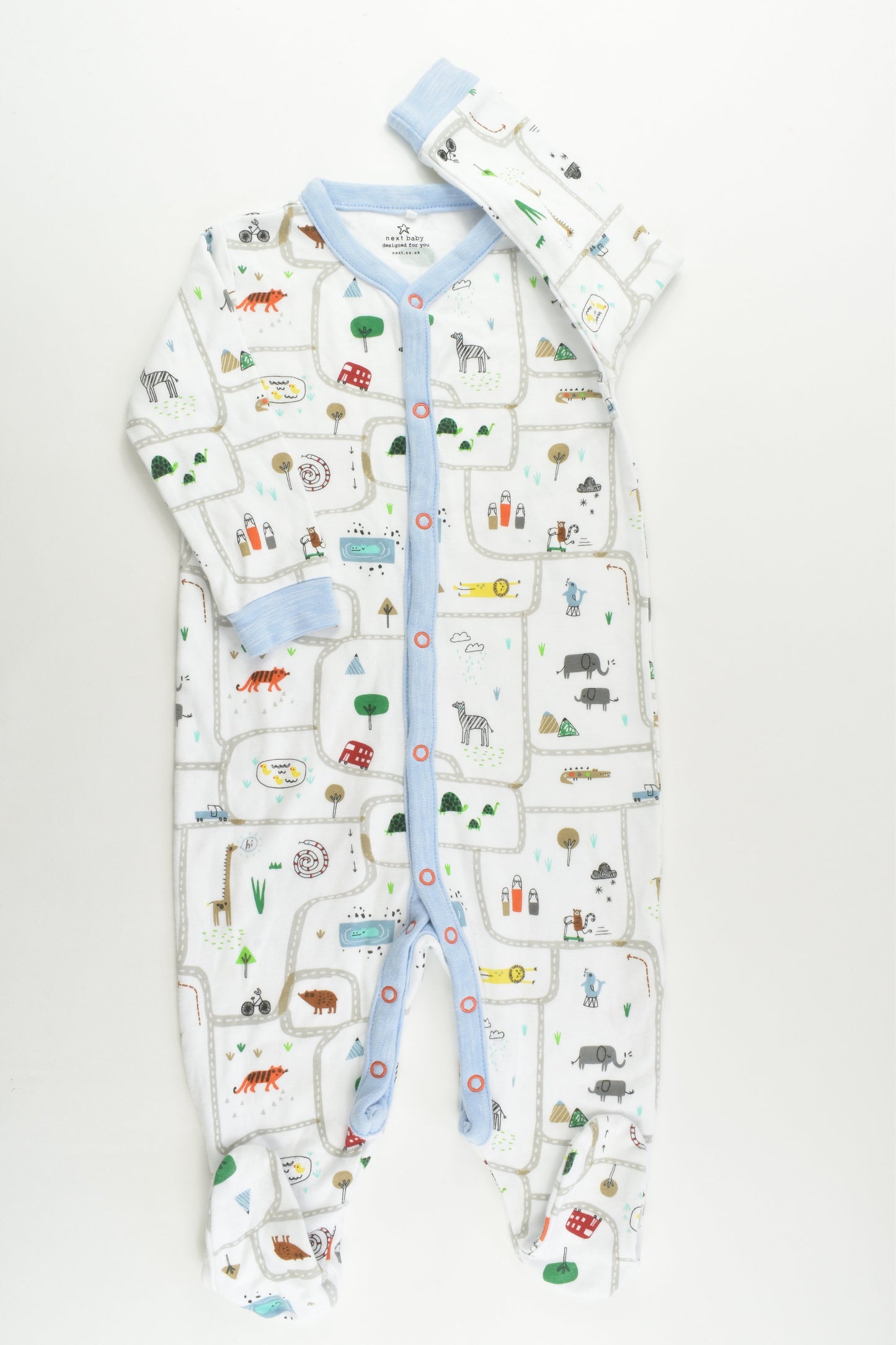 NEW Next (UK) Size 0 (9-12 months) Path and Animals Footed Romper