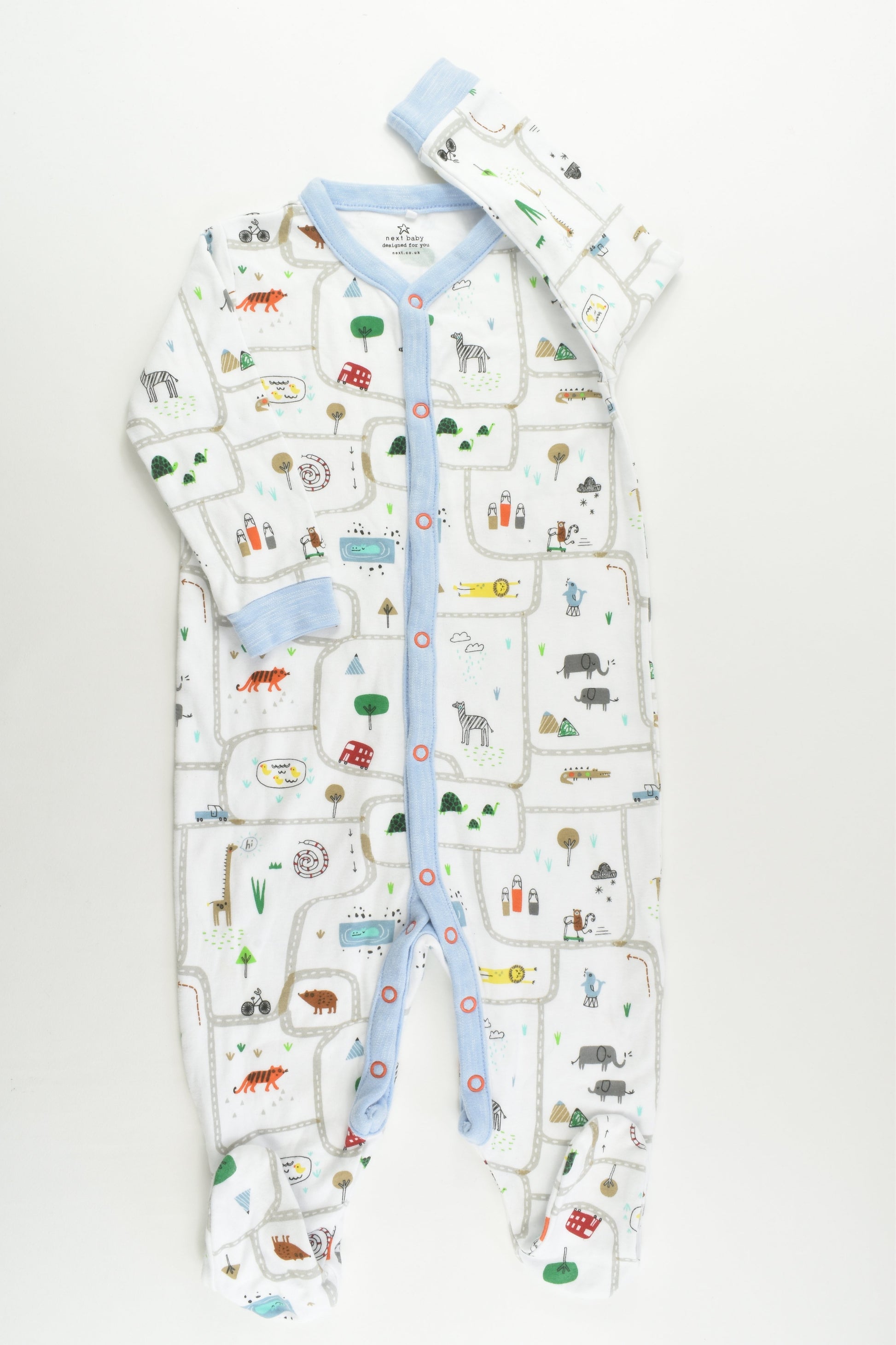 NEW Next (UK) Size 0 (9-12 months) Path and Animals Footed Romper
