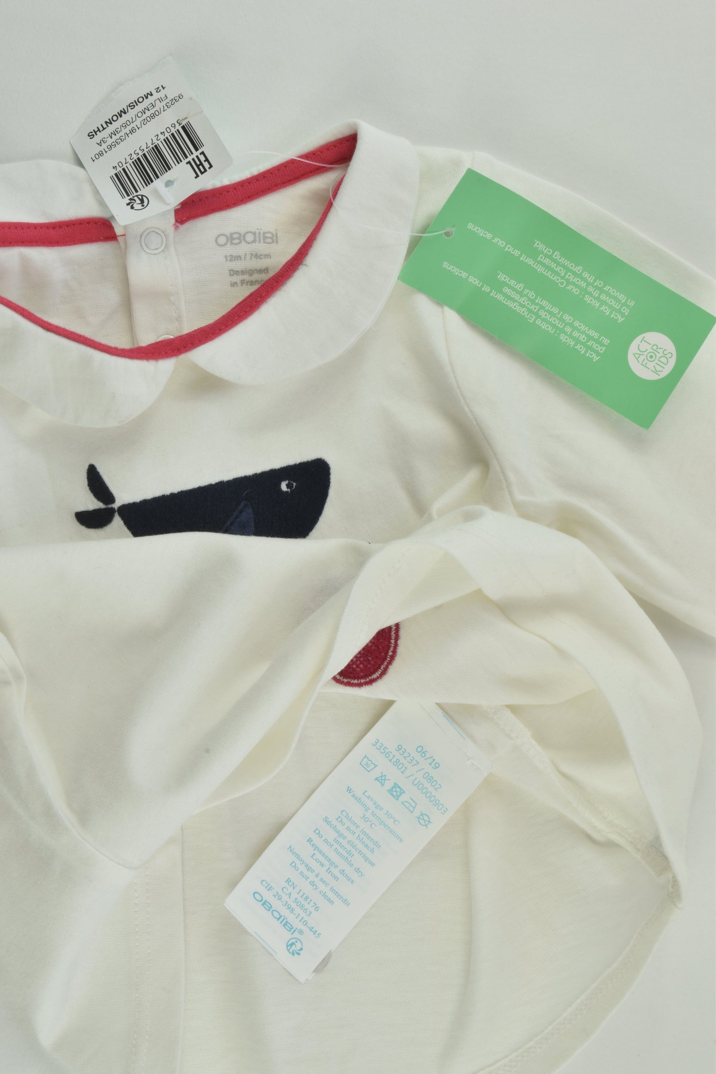NEW Obaïbi Size 0 (12 months, 74 cm) 'Love The Ocean' Top