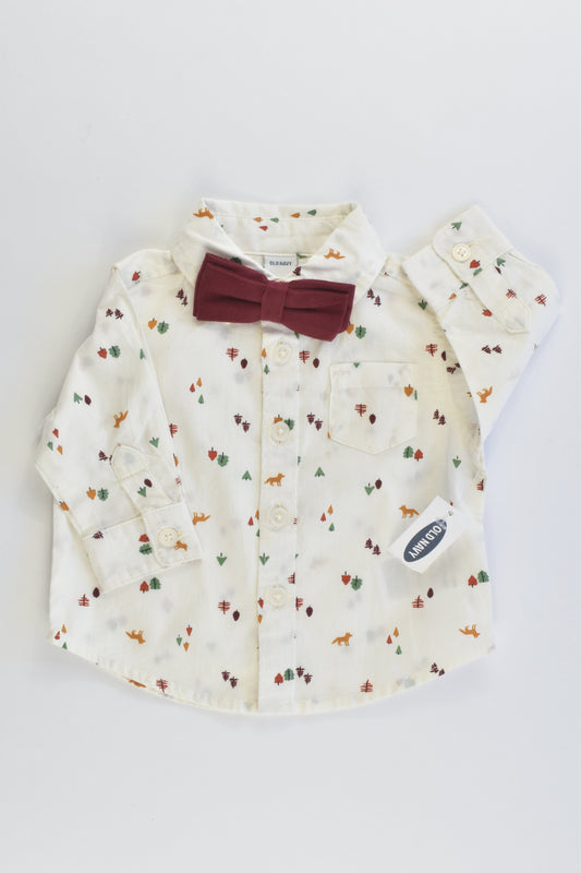 NEW Old Navy Size 000 (0-3 months) Foxes and Trees Collared Shirt with Bow