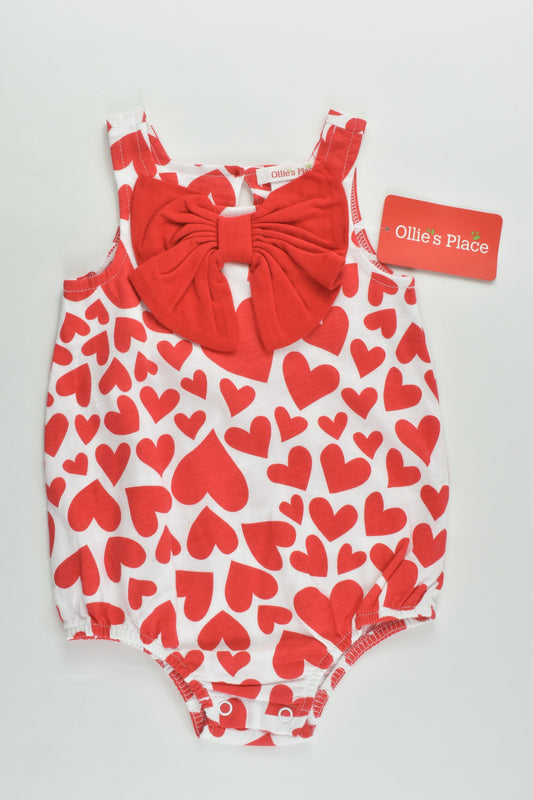 NEW Ollie's Place Size 0 (6-9 months) Bow and Love Hearts Romper