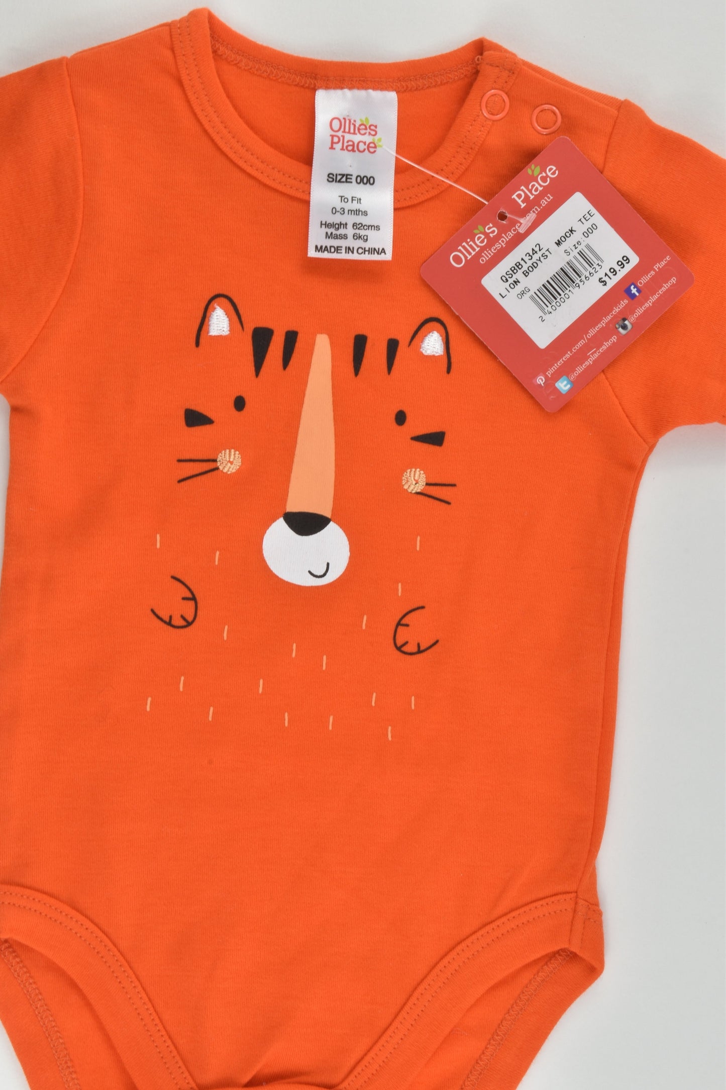 NEW Ollie's Place Size 000 (0-3 months) Tiger Bodysuit