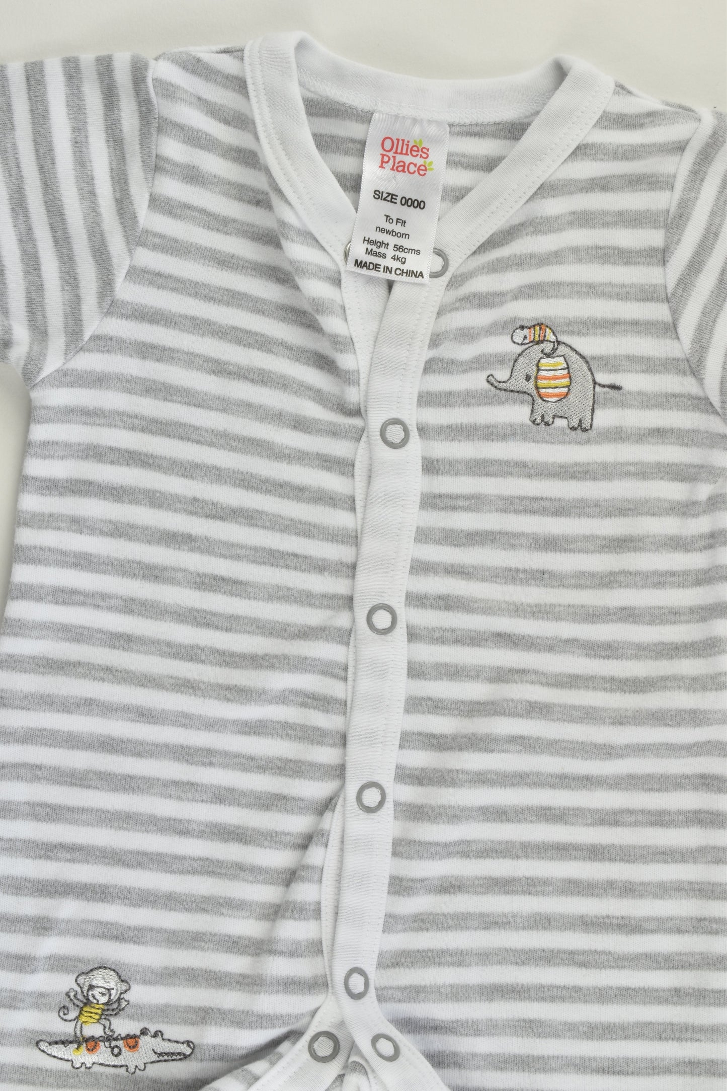 NEW Ollie's Place Size 0000 (56 cm) Elephant Striped Short Romper
