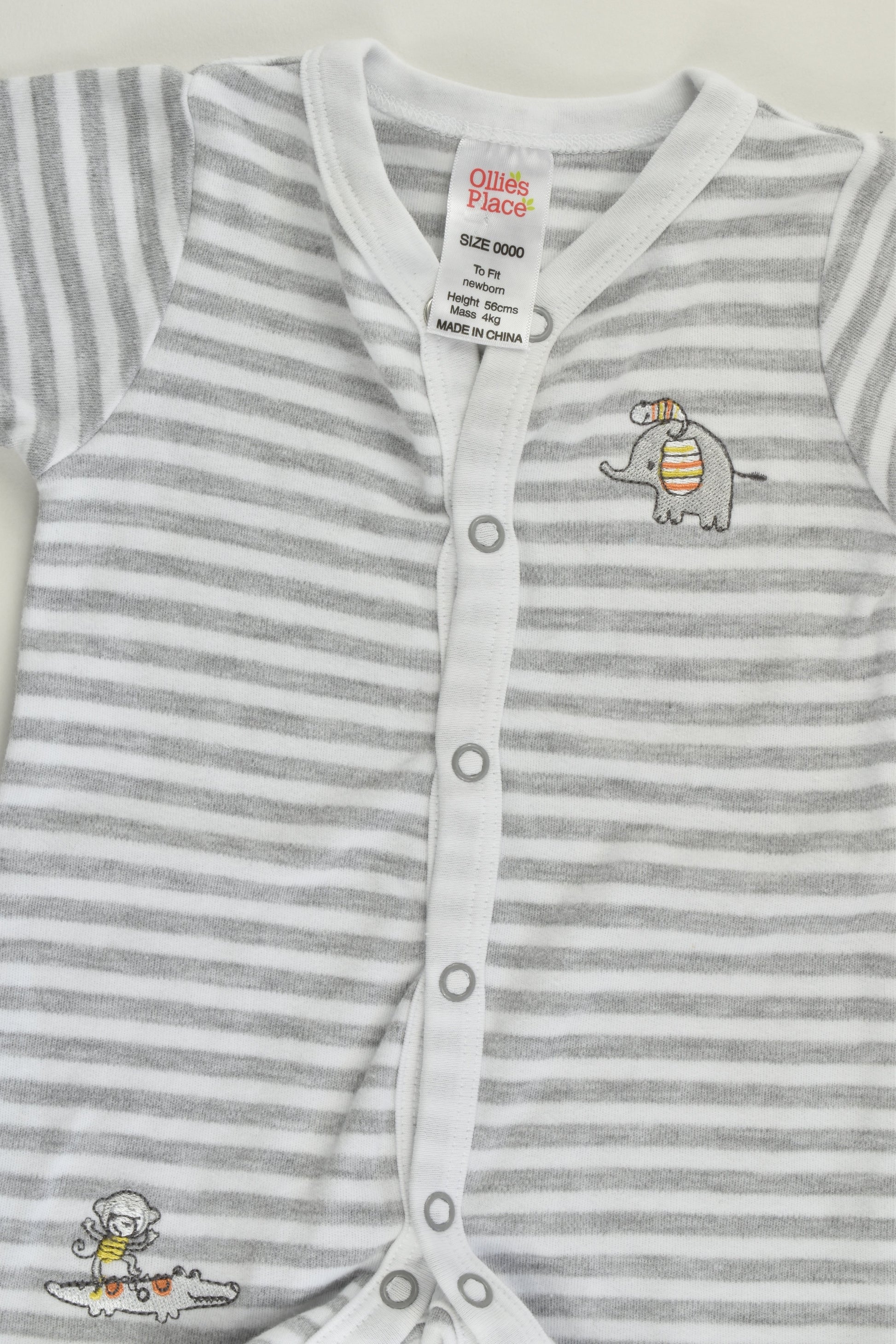 NEW Ollie's Place Size 0000 (56 cm) Elephant Striped Short Romper