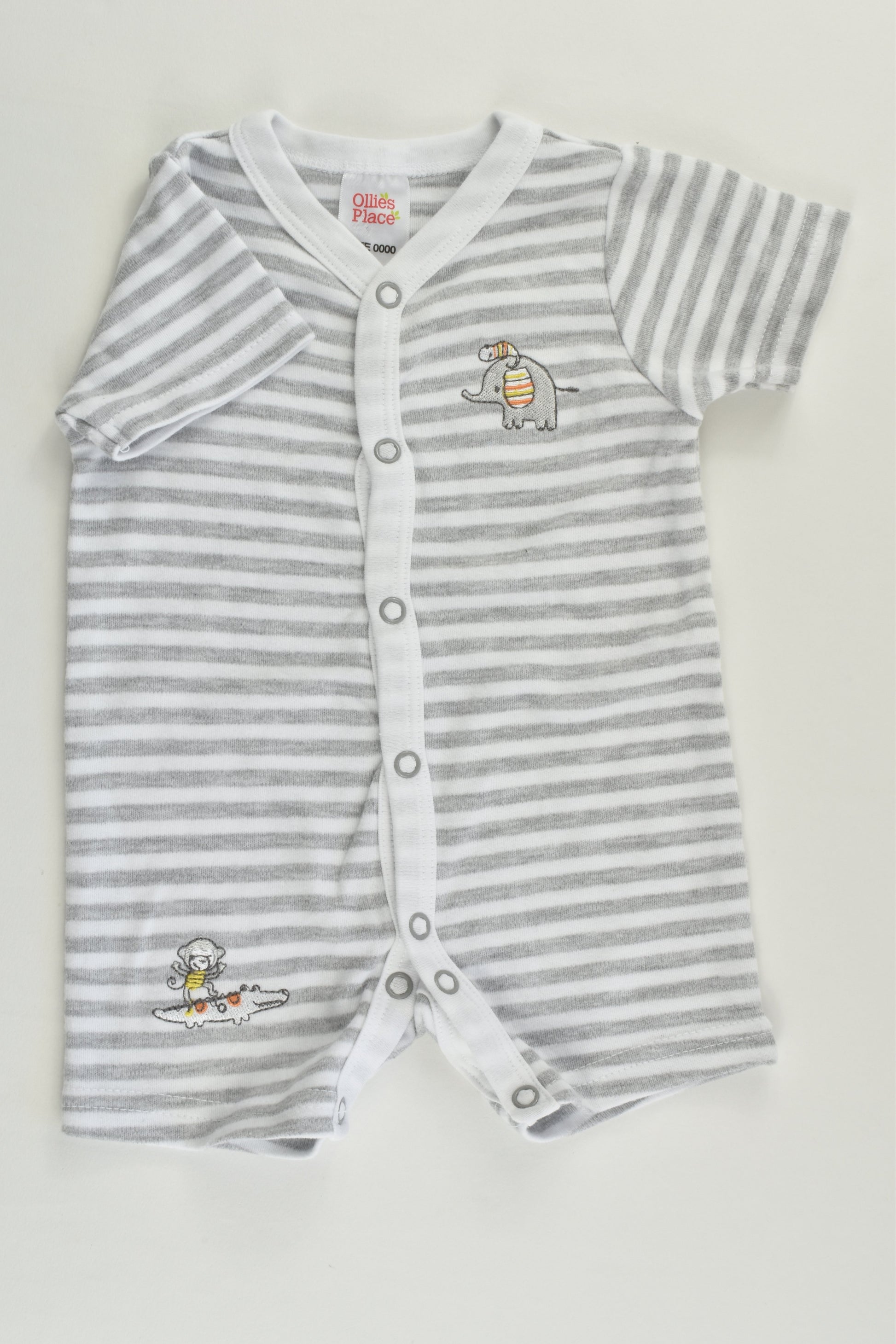 NEW Ollie's Place Size 0000 (56 cm) Elephant Striped Short Romper