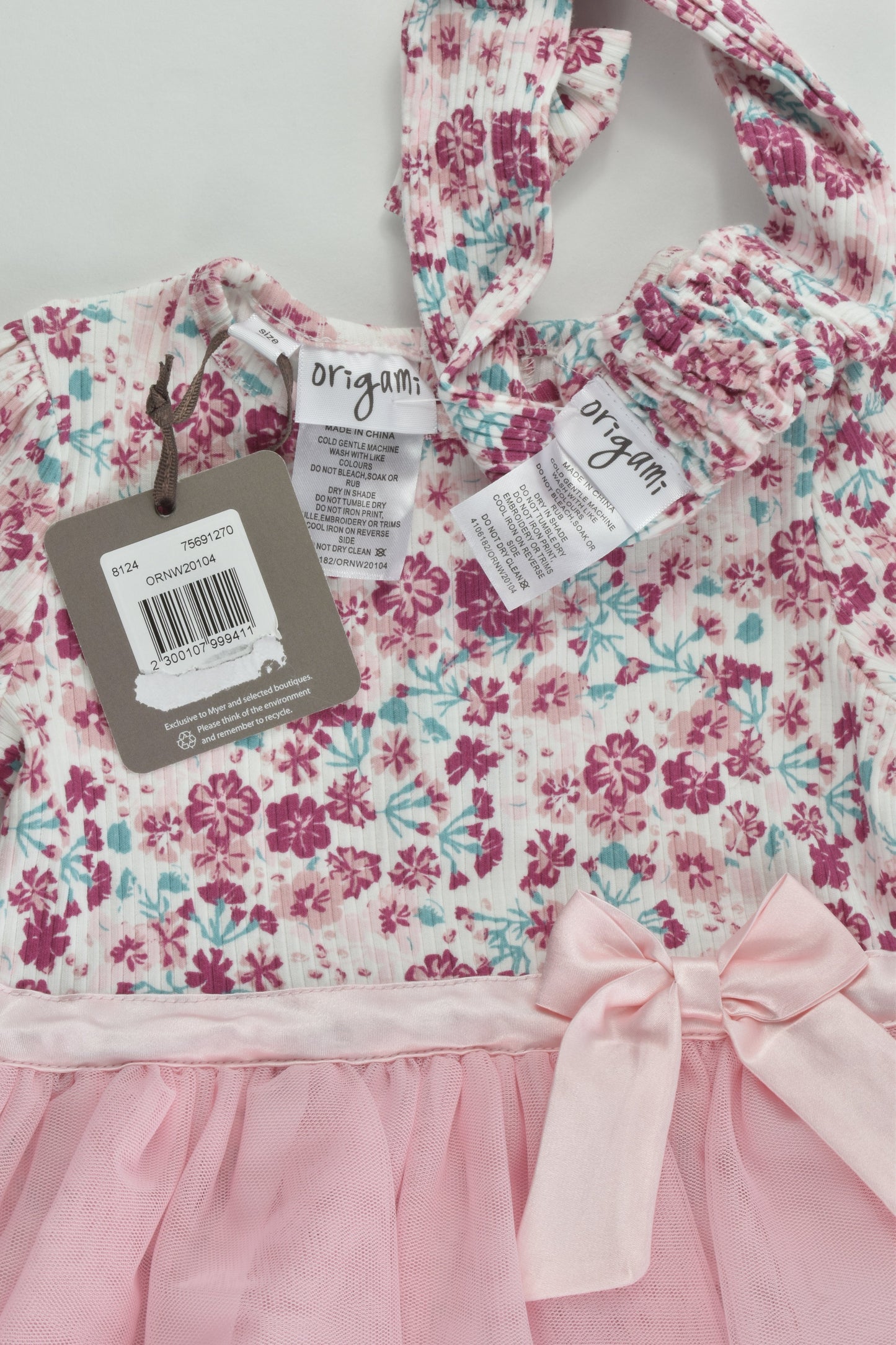 NEW Origami Size 0 Ribbed Floral Tulle Dress with Bodysuit Underneath and Matching Head Band