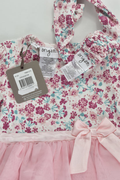 NEW Origami Size 0 Ribbed Floral Tulle Dress with Bodysuit Underneath and Matching Head Band