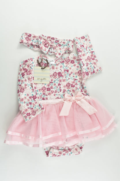 NEW Origami Size 0 Ribbed Floral Tulle Dress with Bodysuit Underneath and Matching Head Band