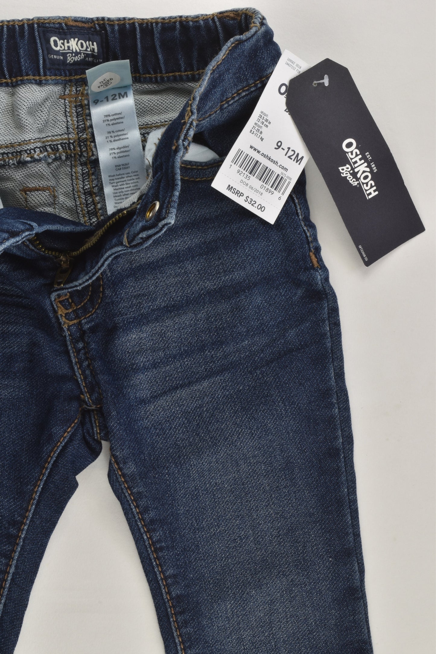 NEW OshKosh Size 0 (9-12 months) Slim Stretch Fit Denim Pants