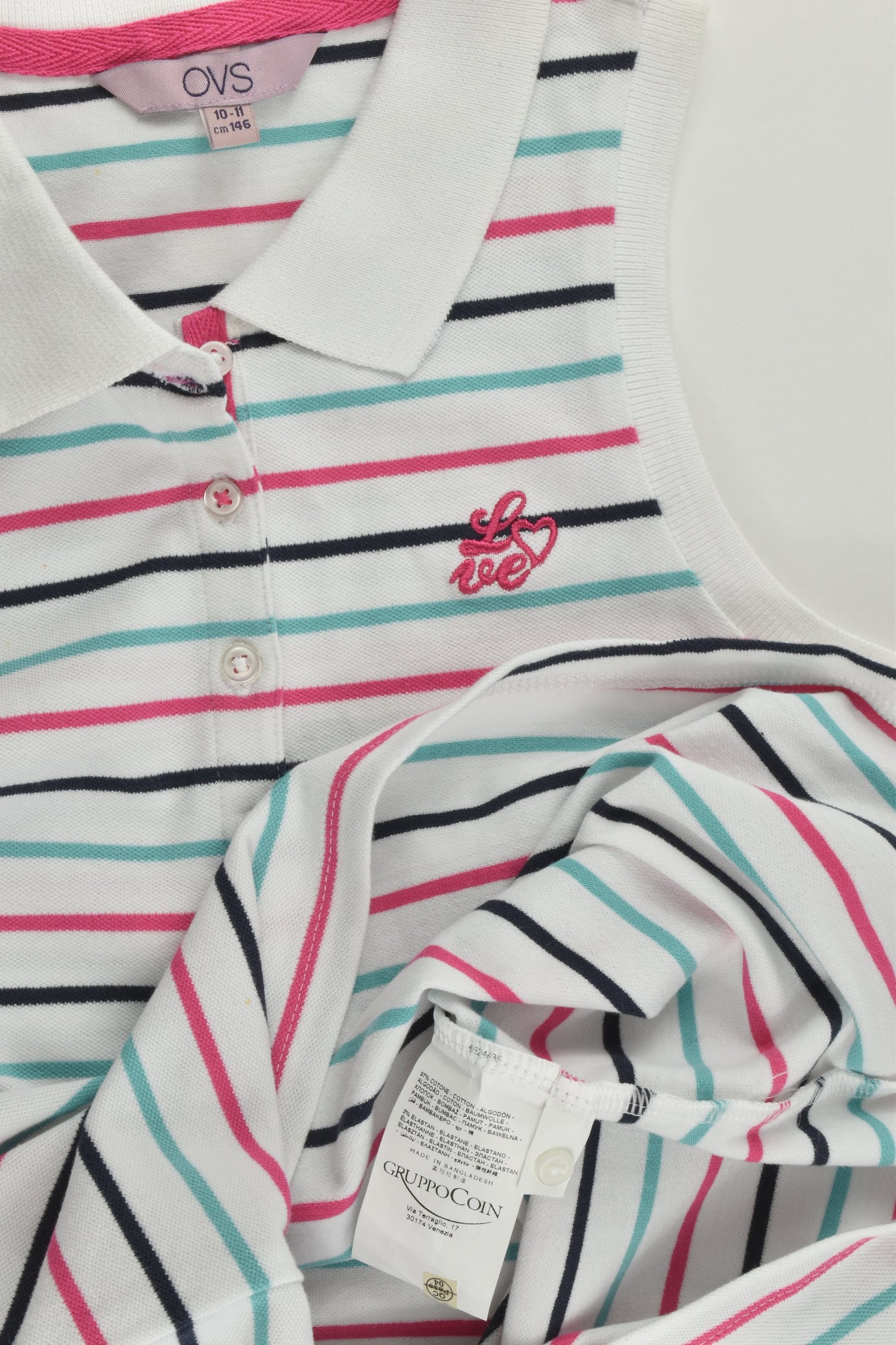 NEW OVS (Italy) Size 10-11 (146 cm) Striped 'Love' Polo Shirt
