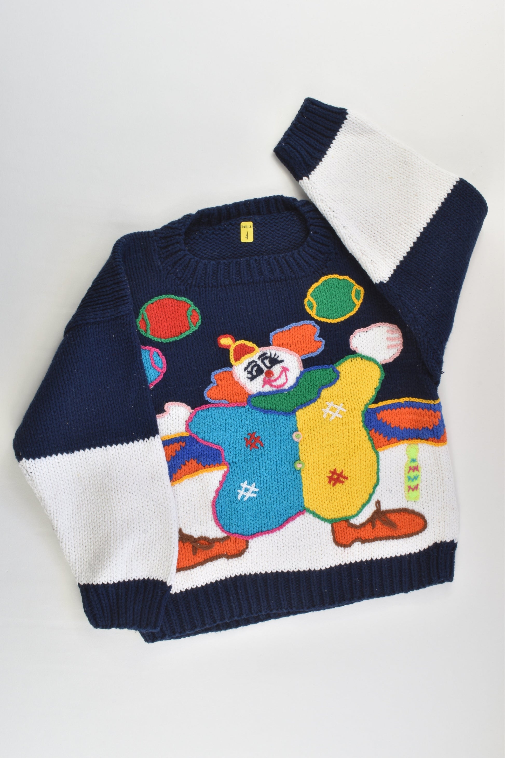 NEW Peruvian Handmade Size 4 Thick Clown Cotton Jumper