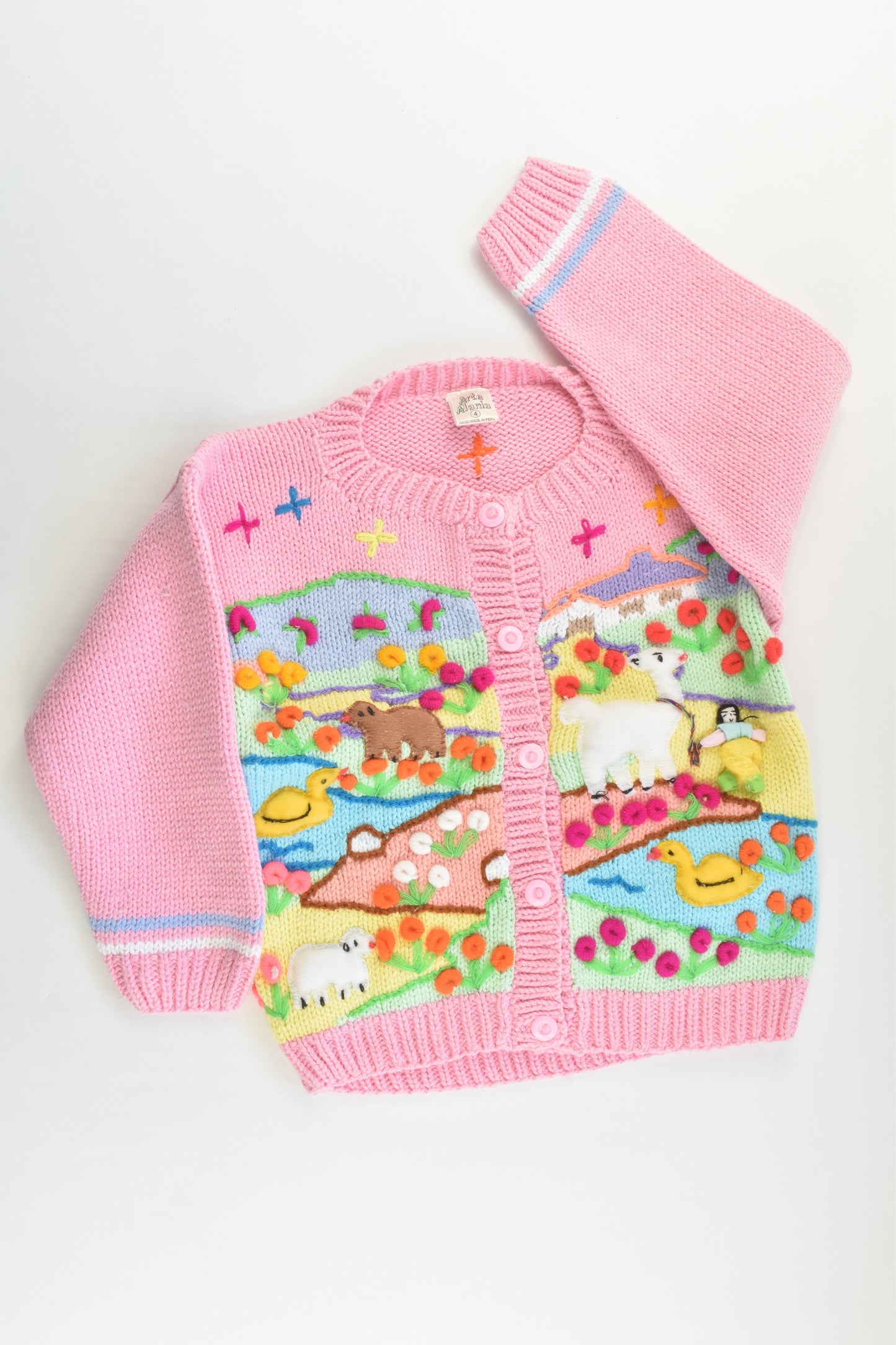 NEW Peruvian Handmade Size 4 Thick Cotton Jumper with Buttons