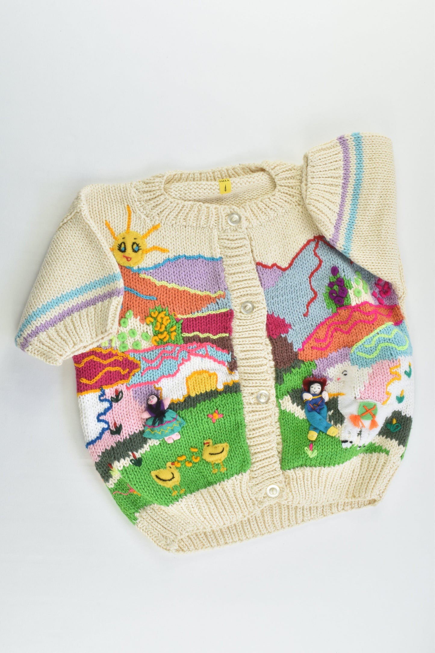 NEW Peruvian Handmade Size 4 Thick Cotton Short Sleeve Jumper with Buttons