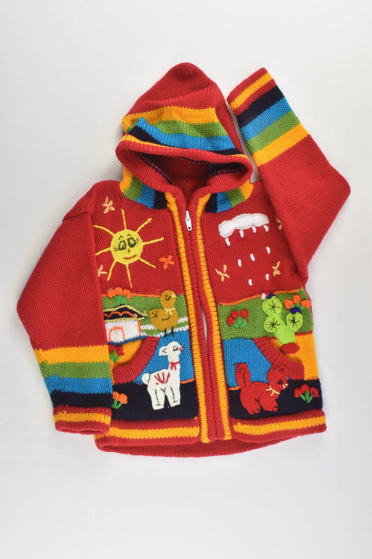 NEW Peruvian Handmade Size 4 Wool Jumper with Zip and Hood