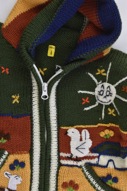 NEW Peruvian Handmade Size 4 Wool Jumper with Zip and Long Hood