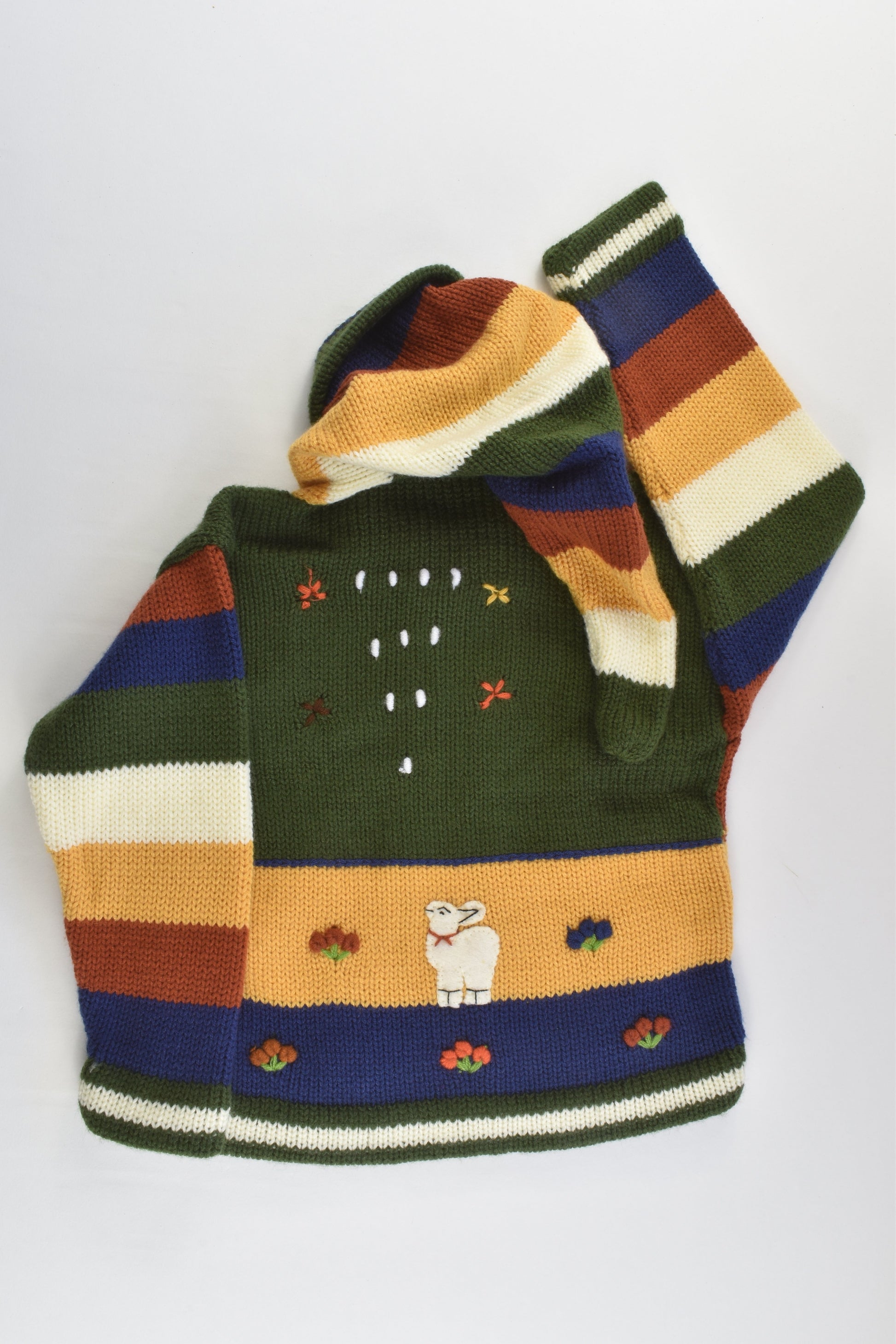 NEW Peruvian Handmade Size 4 Wool Jumper with Zip and Long Hood