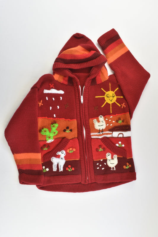 NEW Peruvian Handmade Size 6 Wool Jumper with Zip and Hood
