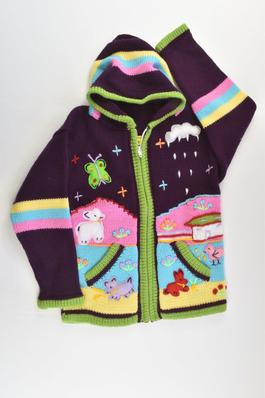NEW Peruvian Handmade Size 8 Wool Jumper with Zip and Hood