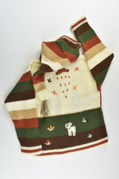 NEW Peruvian Handmade Size 8 Wool Jumper with Zip and Long Hood