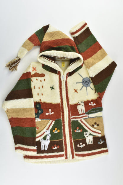 NEW Peruvian Handmade Size 8 Wool Jumper with Zip and Long Hood