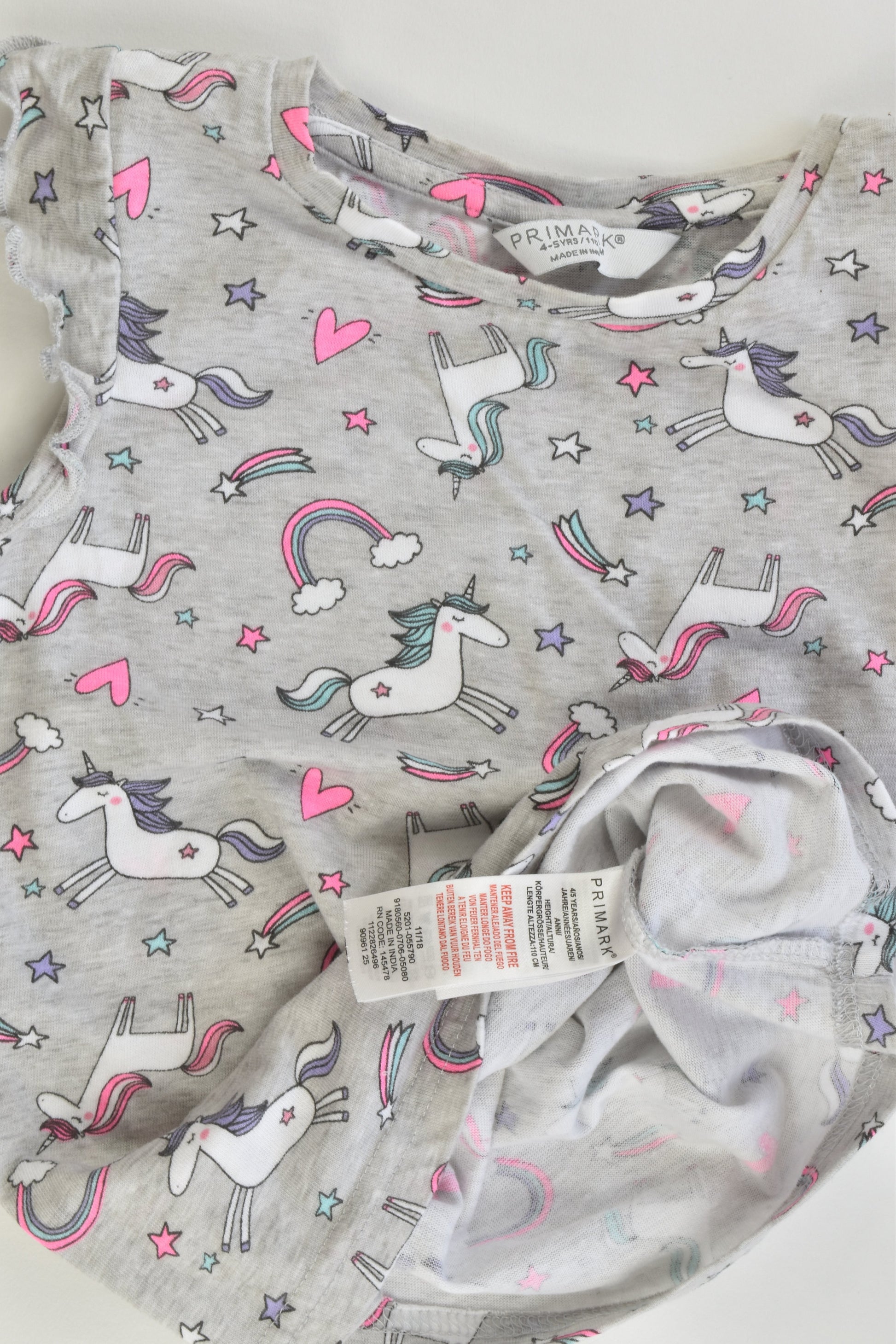 NEW Primark Size 4-5 Unicorns and Rainbows Pj Set
