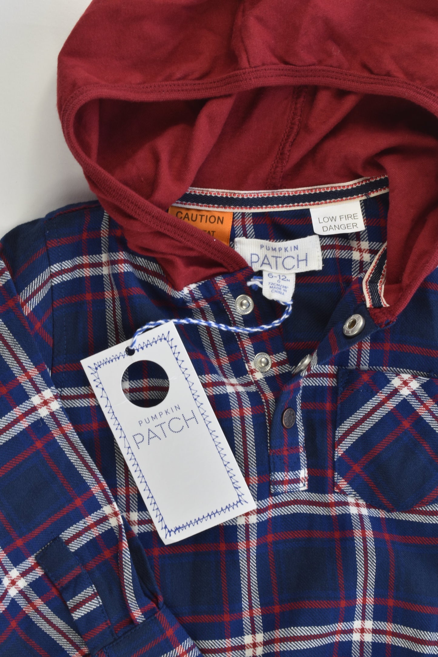 NEW Pumpkin Patch Size 0 (6-12 months) Hooded Checked Bodysuit