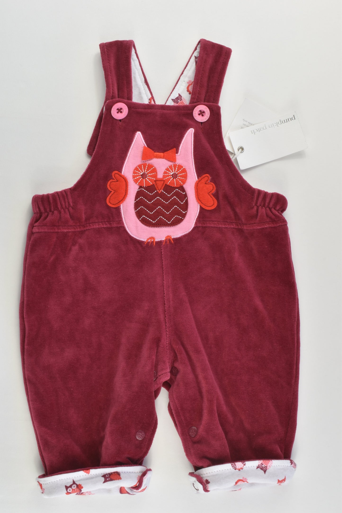 NEW Pumpkin Patch Size 000 (0-3 months) Lined Owl Velour Overalls