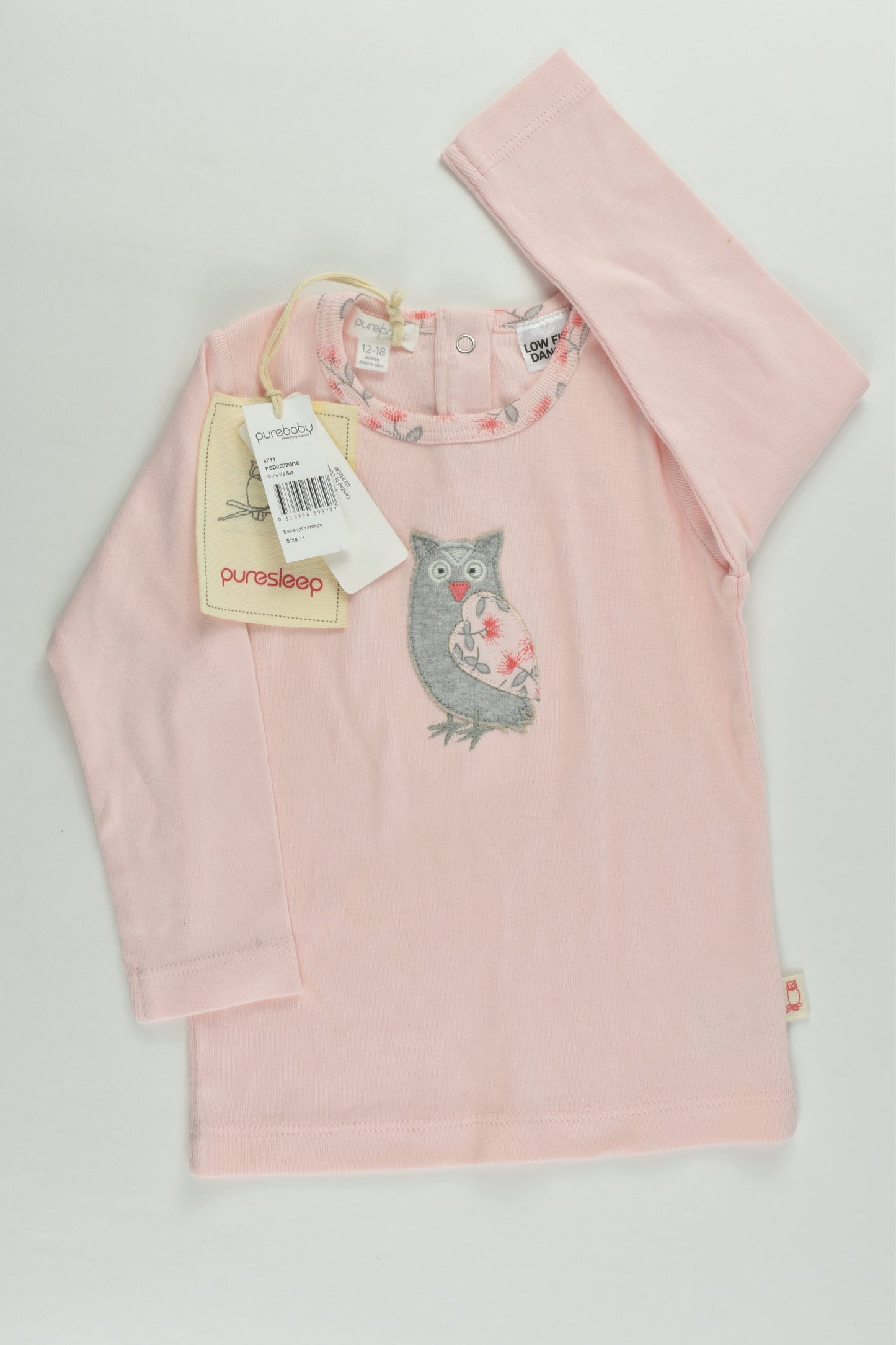 NEW Purebaby Size 1 (12-18 months) Floral Owl Pj Set