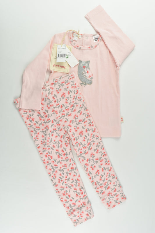 NEW Purebaby Size 1 (12-18 months) Floral Owl Pj Set