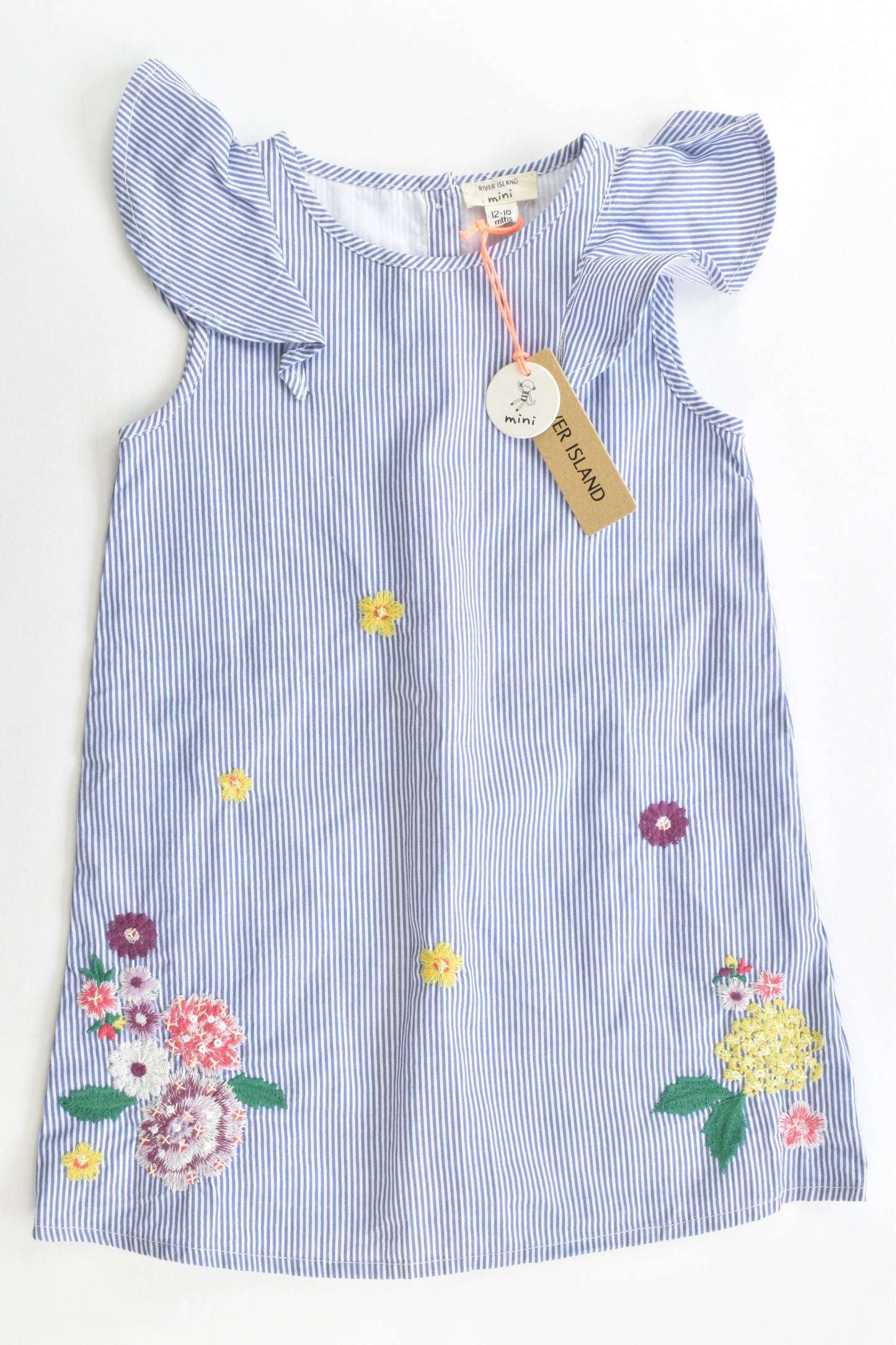 NEW River Island Size 1 (12-18 months, 86 cm) Lined Striped/Floral Dress