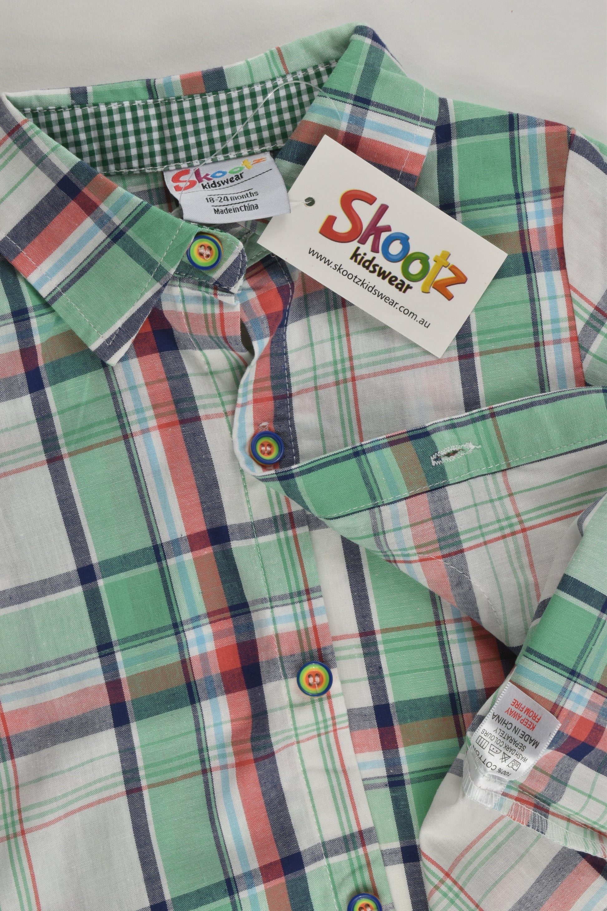 NEW Skootz Size 2 (18-24 months) Rainbow Buttons Checked Shirt