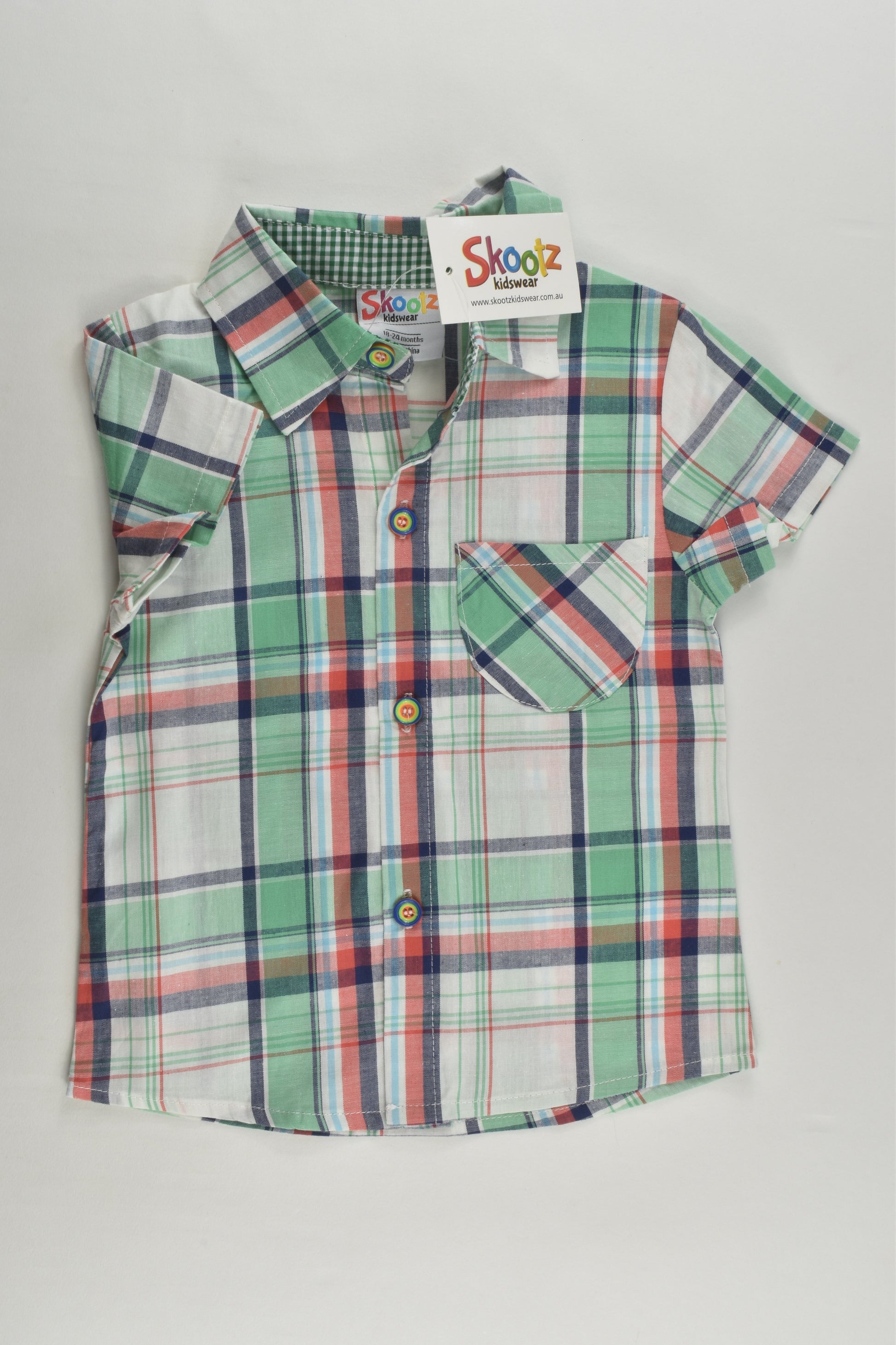 NEW Skootz Size 2 (18-24 months) Rainbow Buttons Checked Shirt