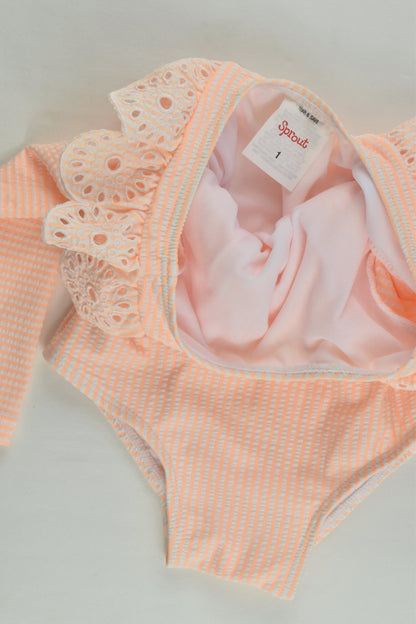 NEW Sprout Size 1 Striped Lined Ruffle Swimsuit