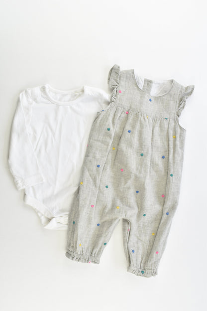 NEW TU Size 000 (Up to 3 months) Lined Overalls and White Bodysuit