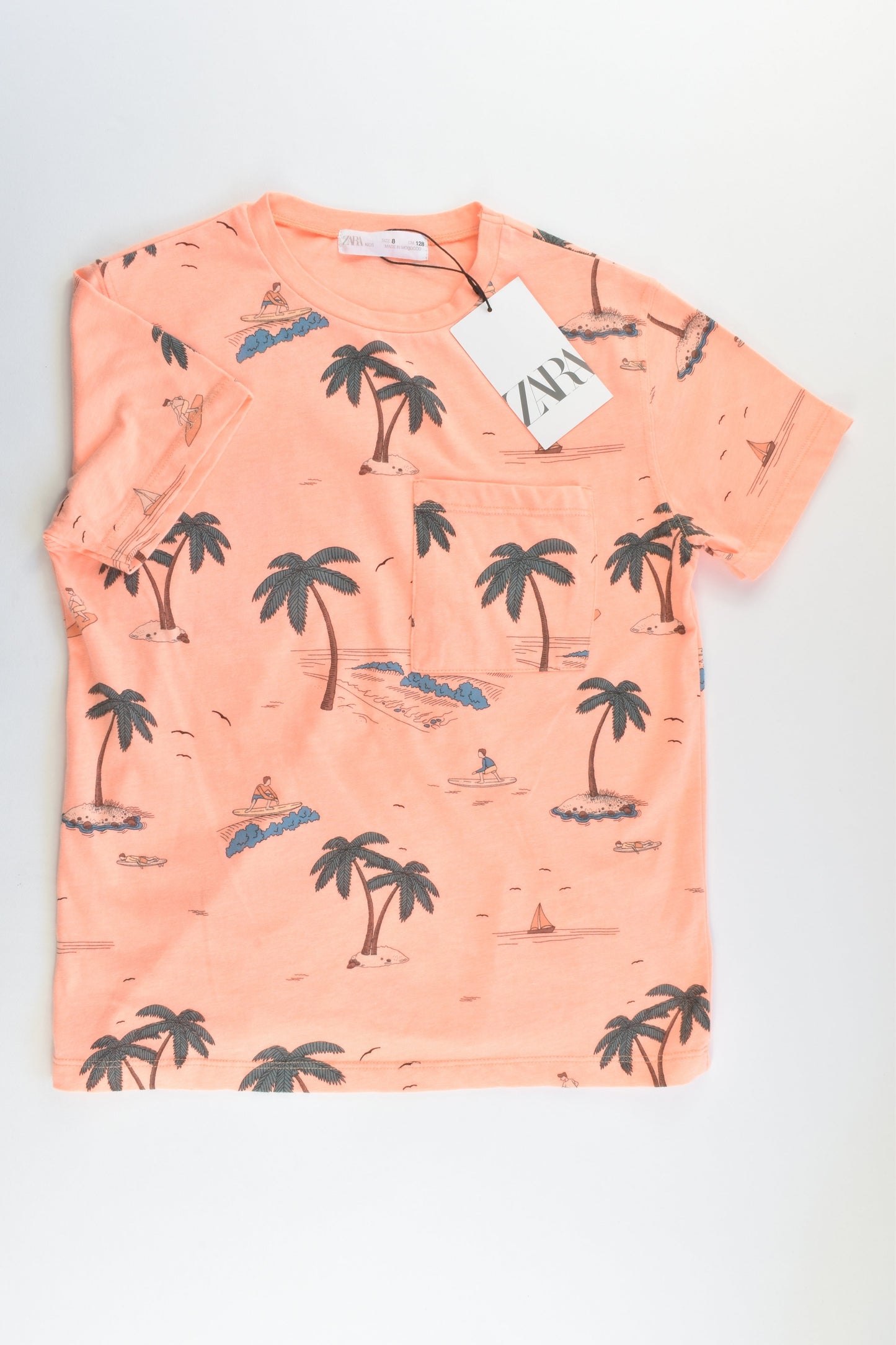 NEW Zara Size 8 (128 cm) Palm Trees and Surfer T-shirt