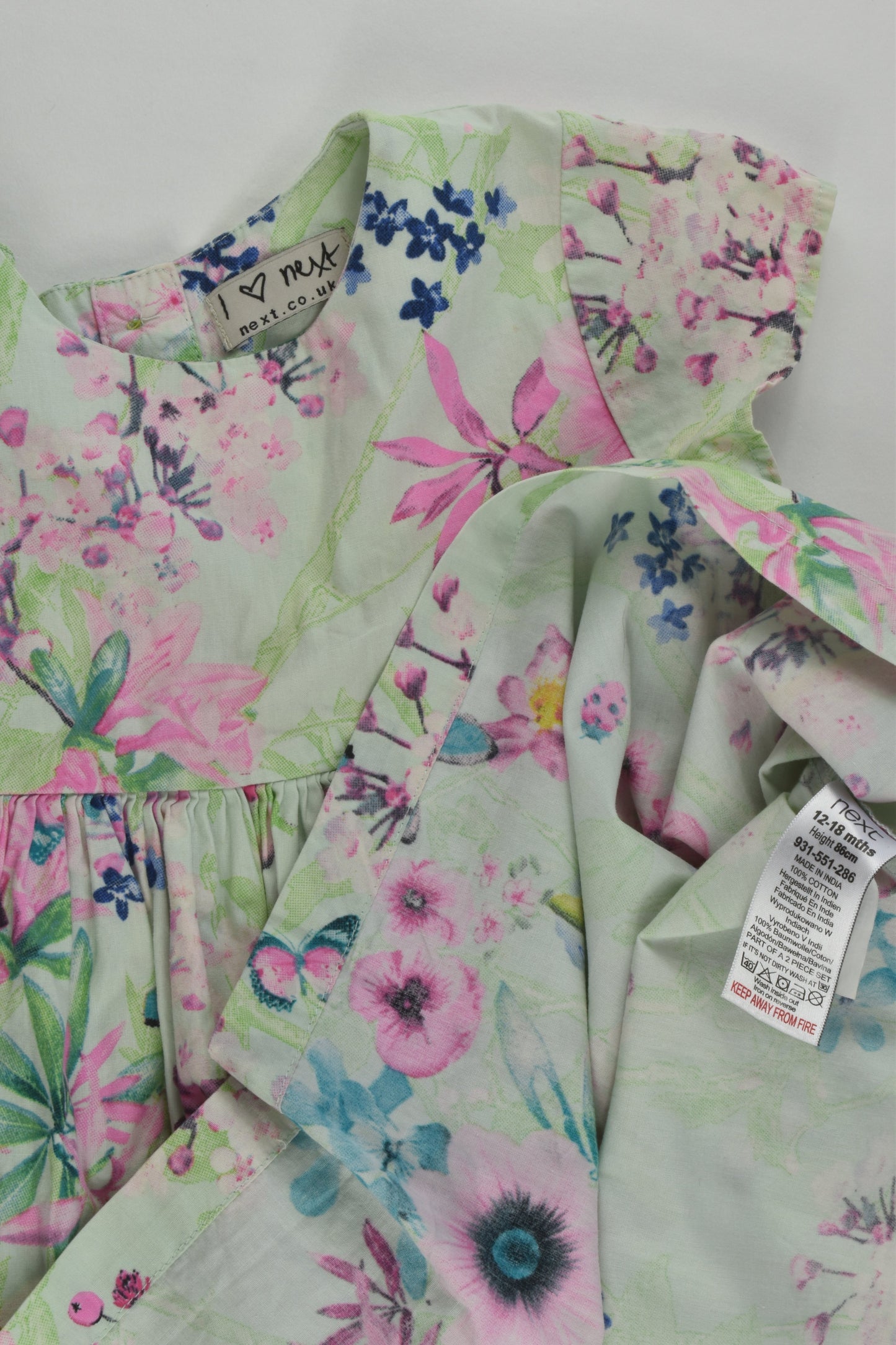 Next Size 1 (86 cm) Butterflies and Flowers Dress with Matching Bloomers