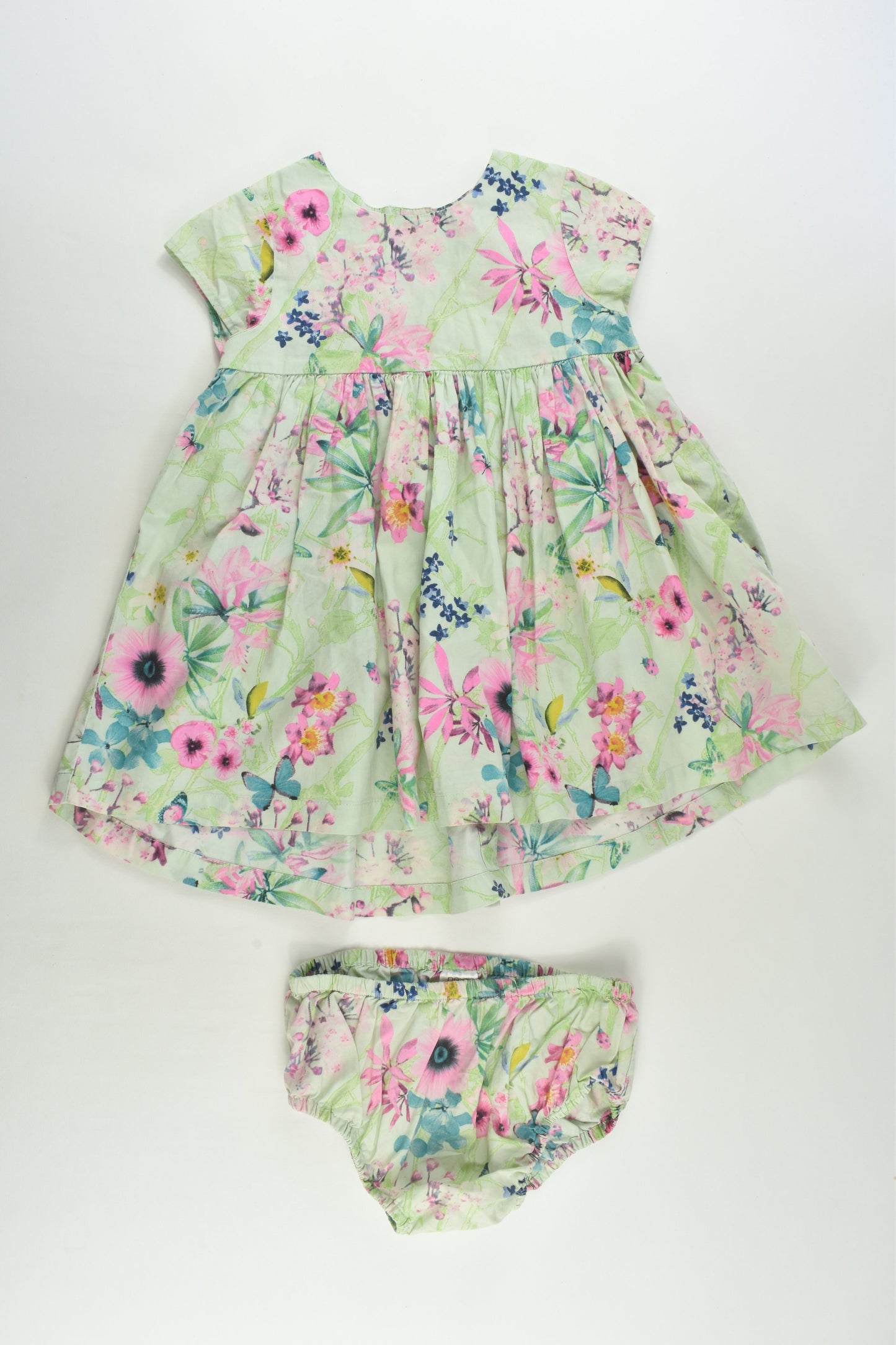 Next Size 1 (86 cm) Butterflies and Flowers Dress with Matching Bloomers