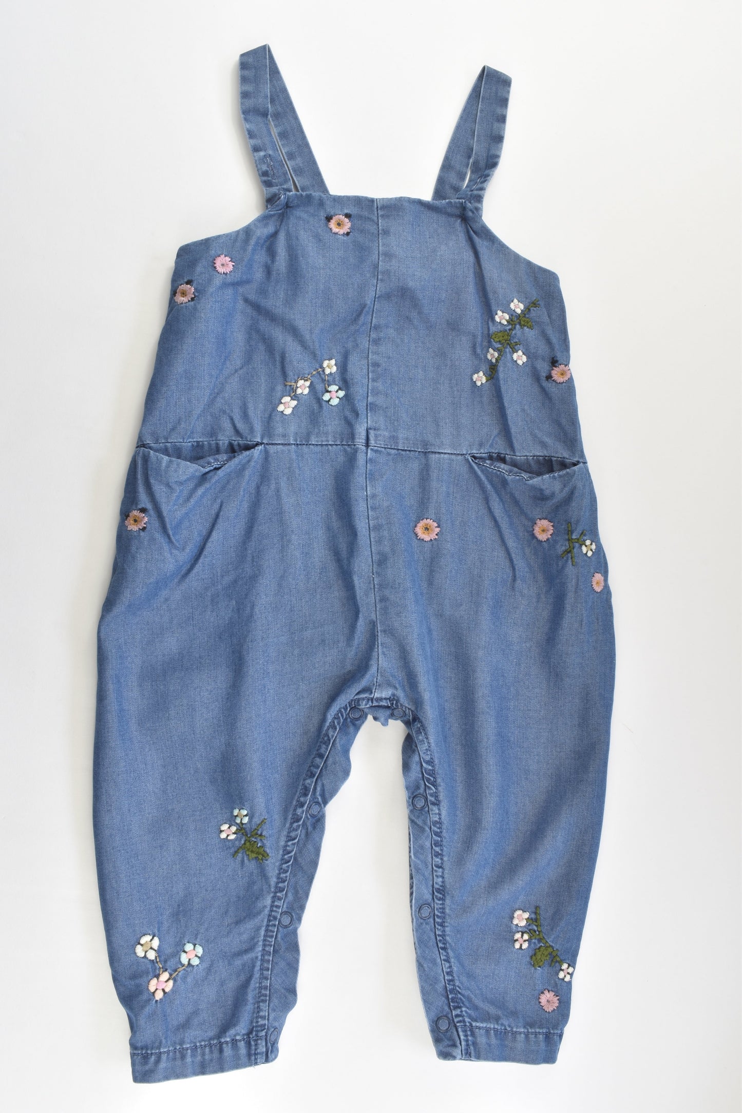 Next Size 2 Lightweight Denim Overalls with Floral Embroidery