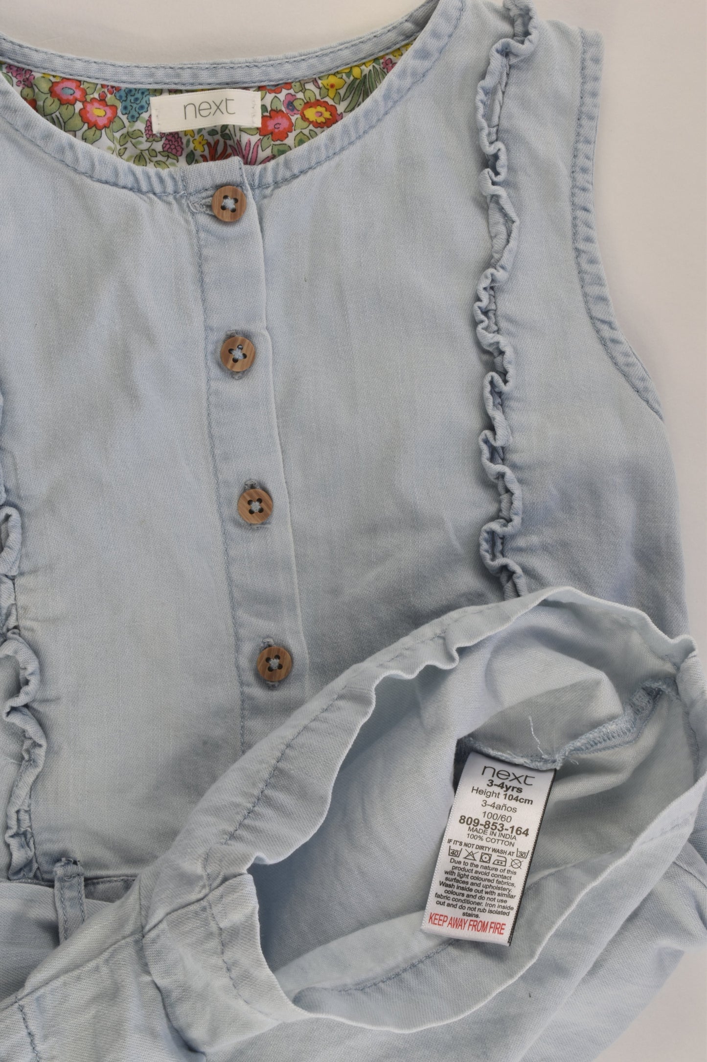 Next Size 3-4 (104 cm) Lightweight Short Denim Playsuit